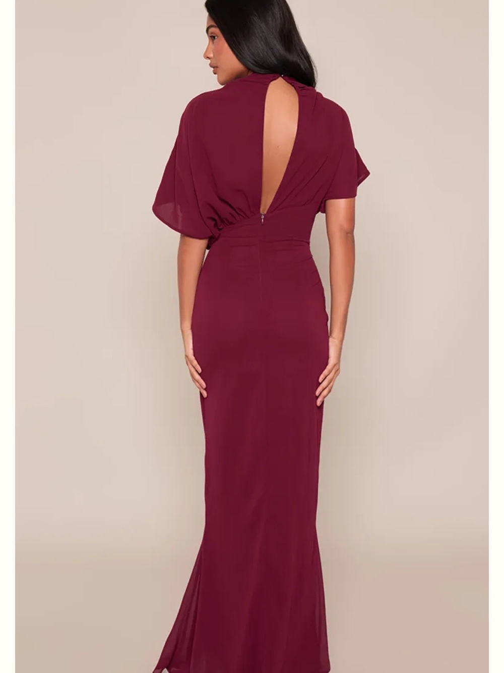 PrettyLittleThing Wine Red Backless Floor-Length Gown